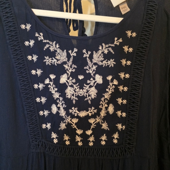 ⭐️40% Off⭐️ Knox Rose Navy Blue Boho Peasant Embroidered Dress - Picture 4 of 11